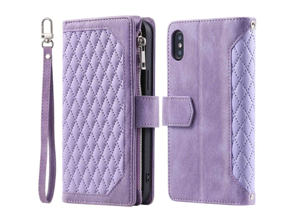 Capa Em Couro Pu Com Suporte E Pega Para Apple Iphone X / Xs Max - Roxo