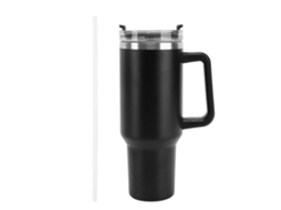 Garrafa Isolada 40oz com Canudo e Alça Aço Inoxidável Preta