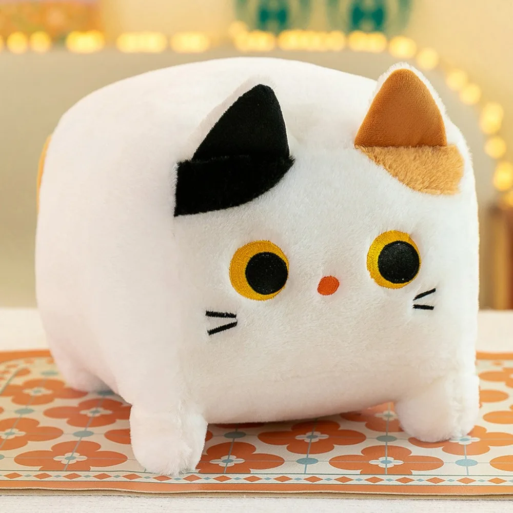 Almofada de Pelúcia Quadrada em Formato de Gato MDUG (branco 30cm)