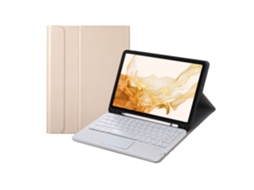 Capa Com Teclado Bluetooth Xiaomi Tab A7 10.4 Ouro Com Touchpad E Bandeja Para Caneta