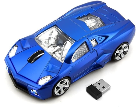 Rato De Carro Sem Fio 2.4Ghz, 3D Legal Forma De Carro Esporte Mouse Ótico Mouse 1600 Dpi Com Receptor Usb Adequado Para Pc/Computador/Laptop (Azul)