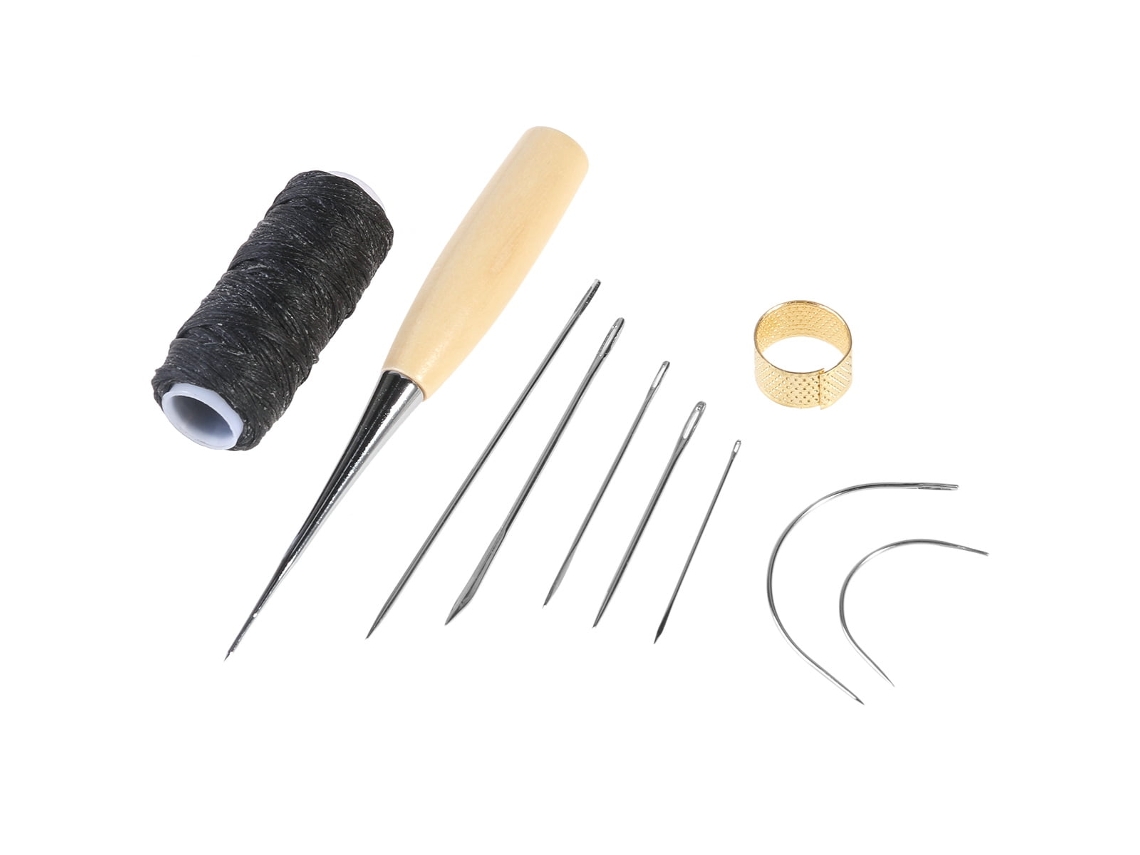 Juego De 10 Agujas Para Coser Cuero, Punzón, Hilo, Dedales Y Herramientas De Costura Manual.