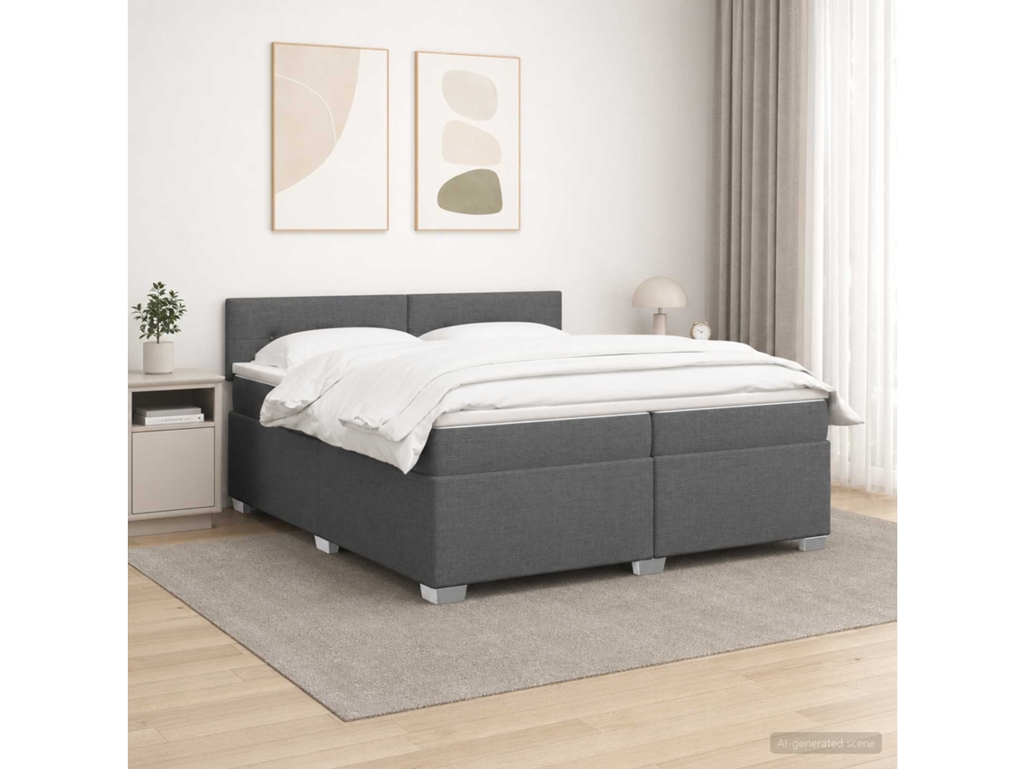 Vidaxl Cama Box Spring Com Colchão E Led Cinzento-escuro 200 X 200 Cm