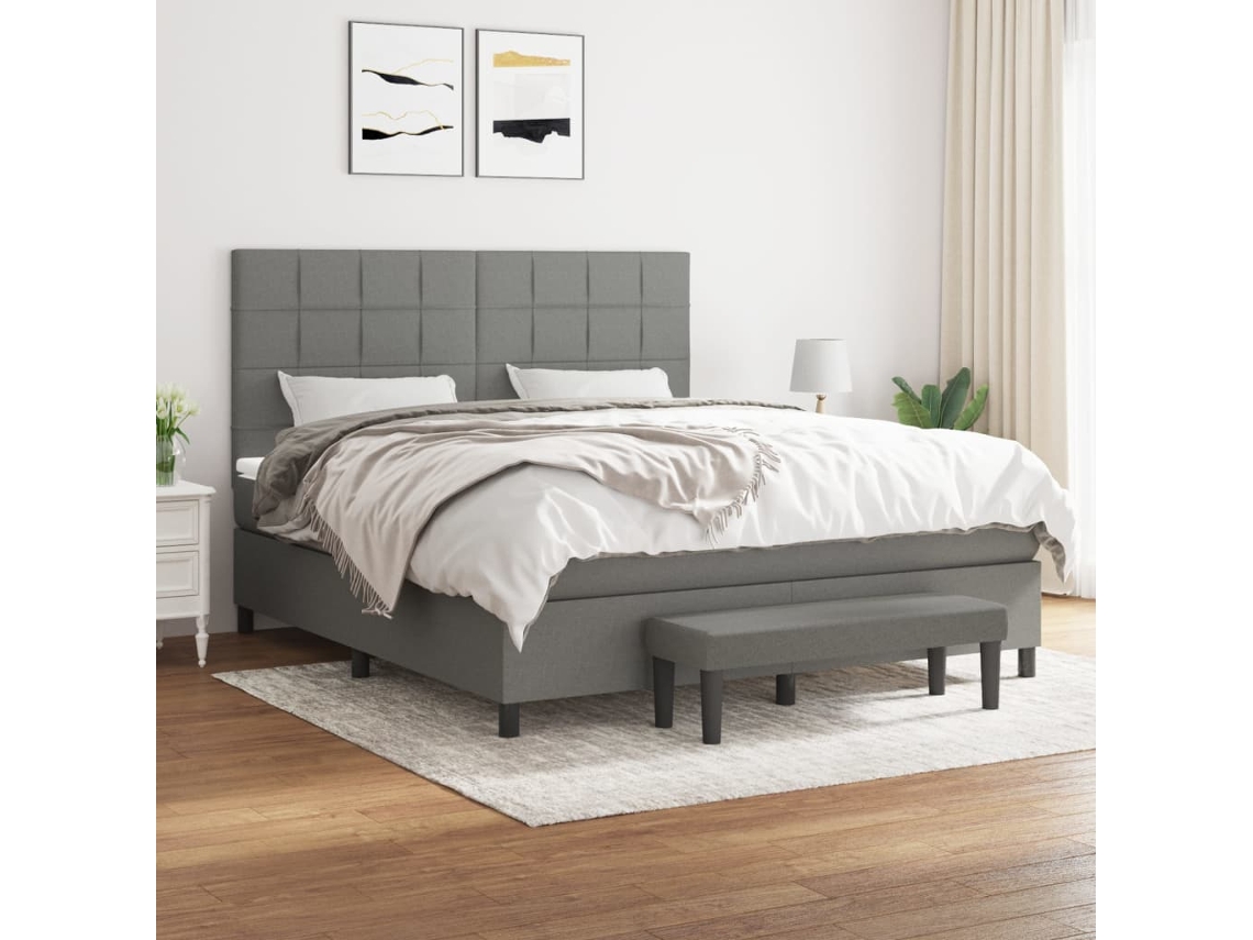 Vidaxl Cama Com Molas/colchão 160x200 Cm Tecido Cinzento-escuro