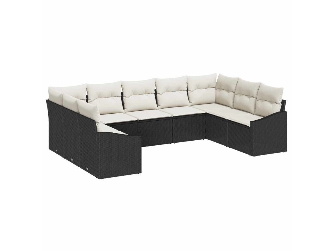 Vidaxl Conjunto De Sofá De Jardim 9 Unid. Preto E Creme Vime Pe
