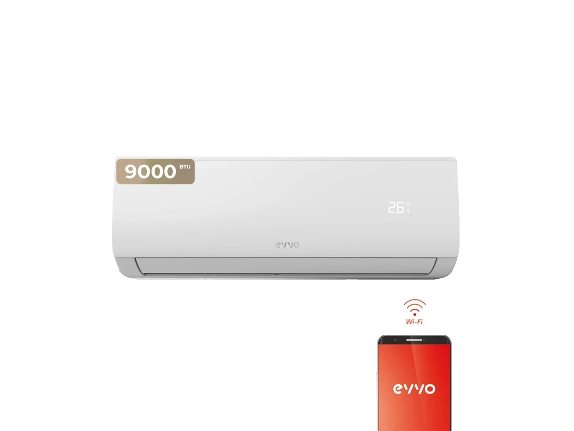 Ar condicionado EVVO Split CLIMA 9.000 BTU WiFi. Conectividade WIFI. Motor Inversor. Bomba de Calor. Classe A++/A+.