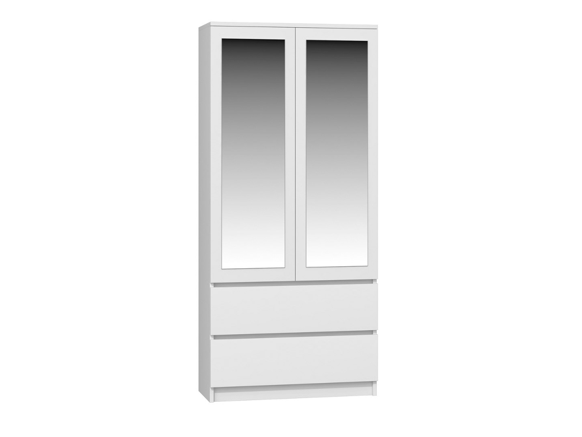Topeshop Ss 90 Biel Lustro Quarto Guarda-roupa/closet 5 Prateleiras 2 Portas Branco Top E Loja (s)