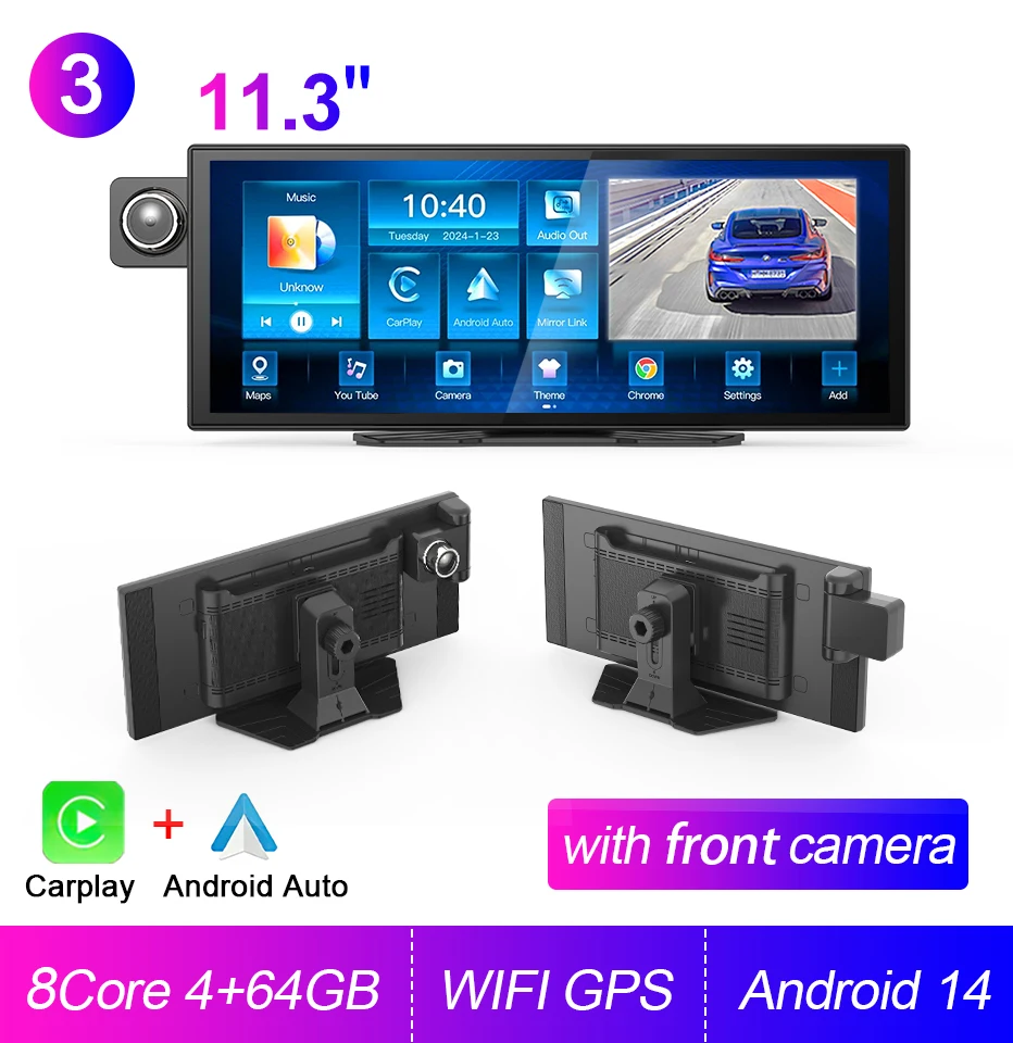 (dvr-64g) Câmera Veicular Android De 14 Bits, Com Tela Multimídia De Navegação Carplay De 11,3 Polegadas.