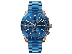 Relógio De Quartzo Masculino Skmei 9253 Com Cronômetro, Data E Pulseira De Aço Inoxidável De Seis Pinos.