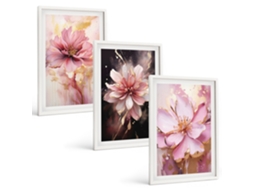 Conjunto De Pinturas Composições Florais Em Tons De Rosa E Branco Espelharte (3 Peças 40x60 Cm)