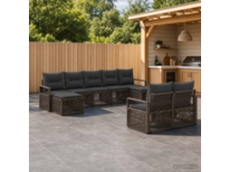 Vidaxl Conjunto De Sofá De Jardim 9 Unid. Cinzento Vime Pe