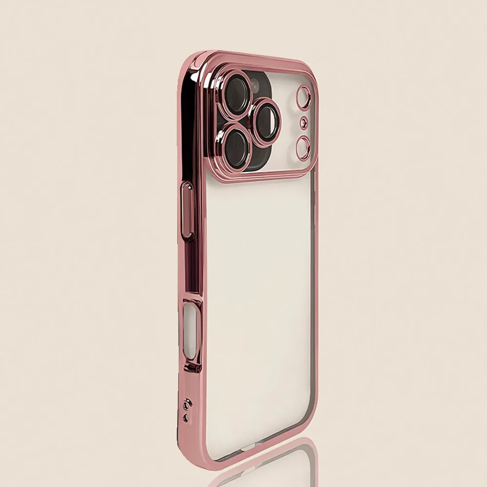 Capa Transparente Eletroplaqueada Para Iphone (iphone 17 Rosa) Com Proteção Para A Lente Da Câmera.