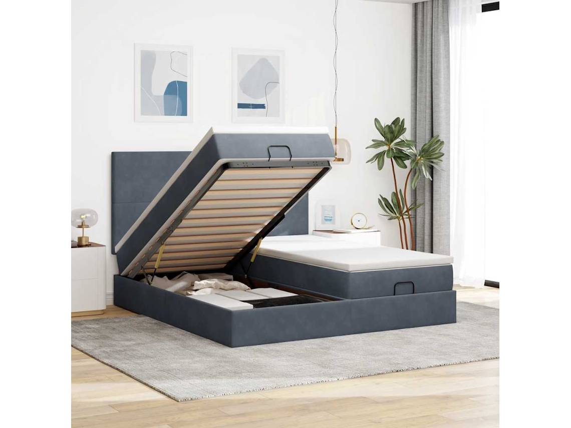 Vidaxl Estrutura Cama Otomana Colchões 180x200 Cm Cinzento Escuro