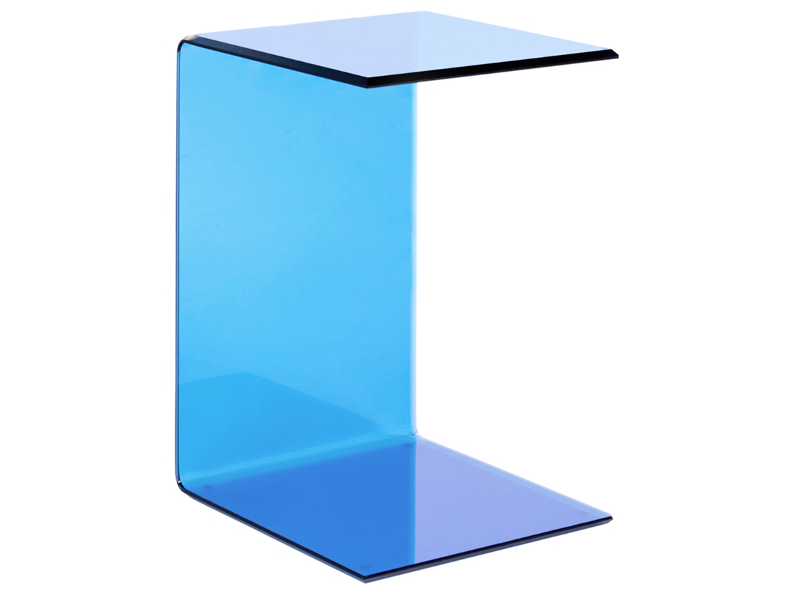 Mesa De Estilo Minimalista Beliani Lourdes De Vidrio Templado Azul 40x40x61