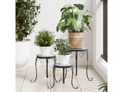 Vidaxl Suportes De Plantas 3 Pcs Cerâmica Azul E Branco