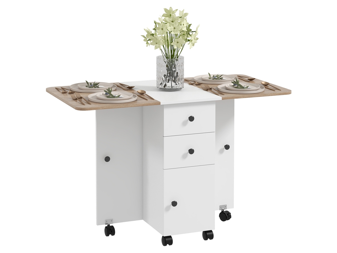 Mesa de Refeição Dobrável Melamina de Madeira Cor Branco 120x60x76,5 cm Homcom
