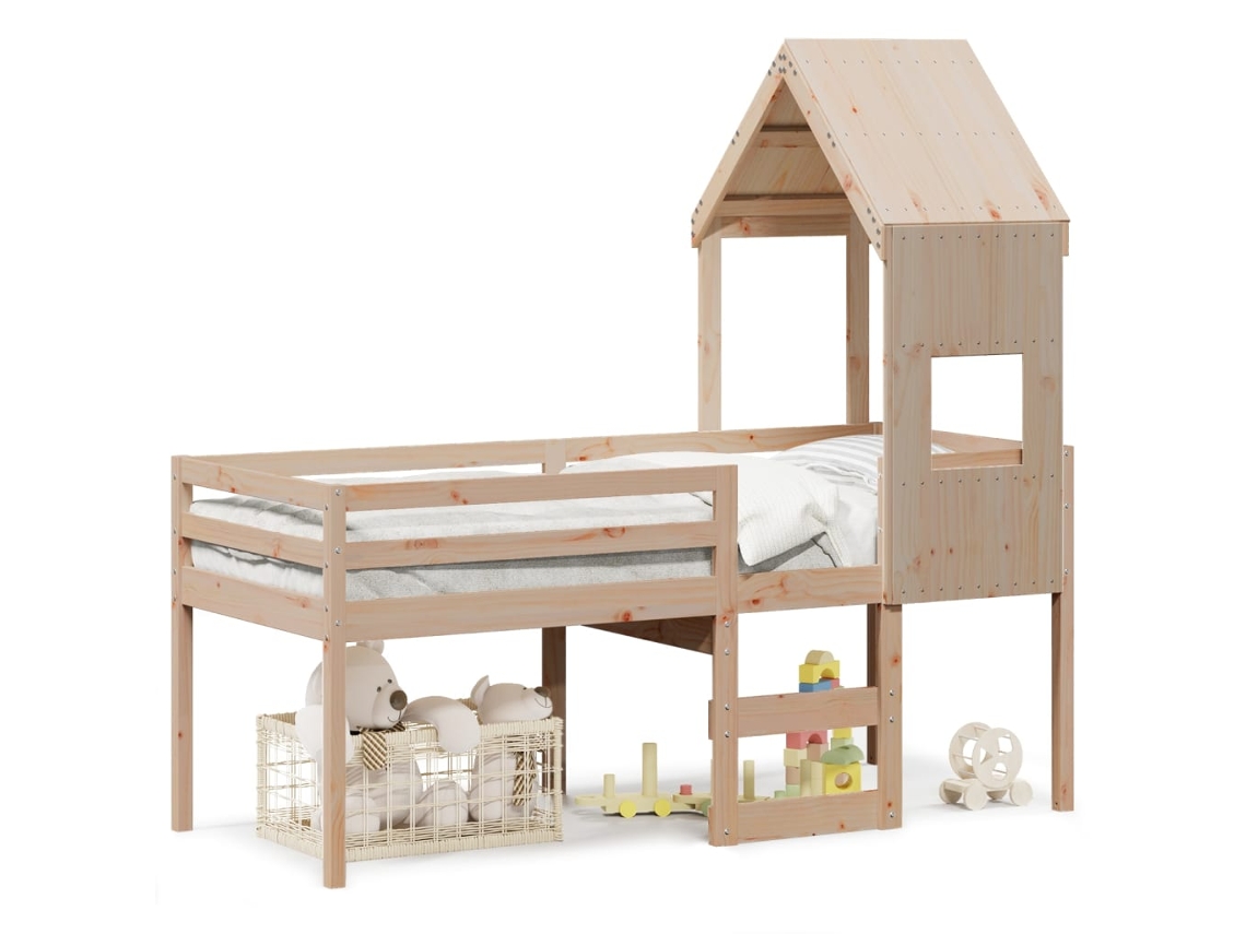 Cama Alta com Telhado MAISON EXCLUSIVE em Pinho Maciço Castanho 90x190 cm