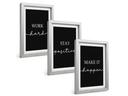 Conjunto De Pinturasmotivos Elegantes Em Preto Moldura Prateada Quadros Para A Sala De Estar Espelharte (3 Peças 20x30 Cm)