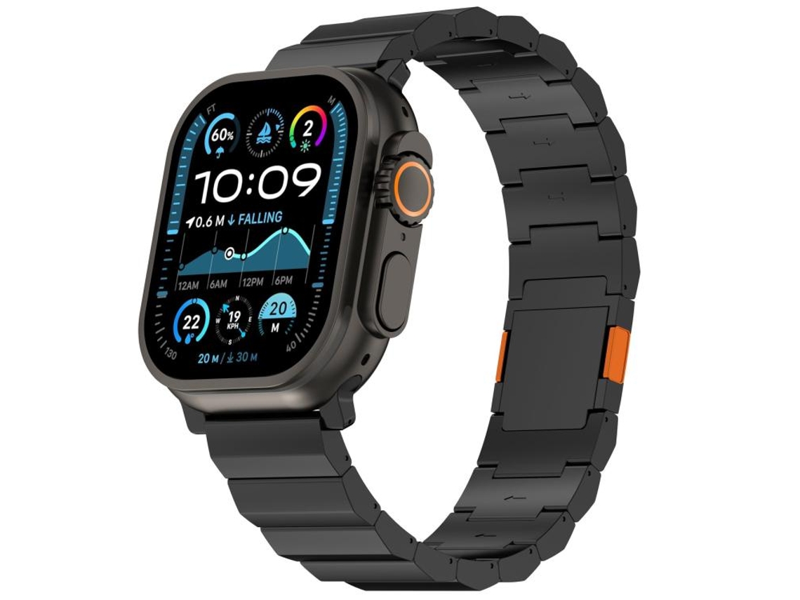Bracelete para Apple Watch 46/49/45/44mm Liga de Titânio com Fecho Magnético de Elo Único Preta e Laranja XIAOMOYU