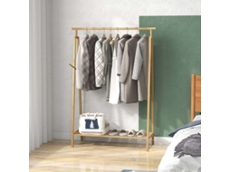 Cabideiro De Roupa Em Bambu, Cabideiro De Madeira Com Sapateira, Dimensões 110l X 42p X 152a Cm.