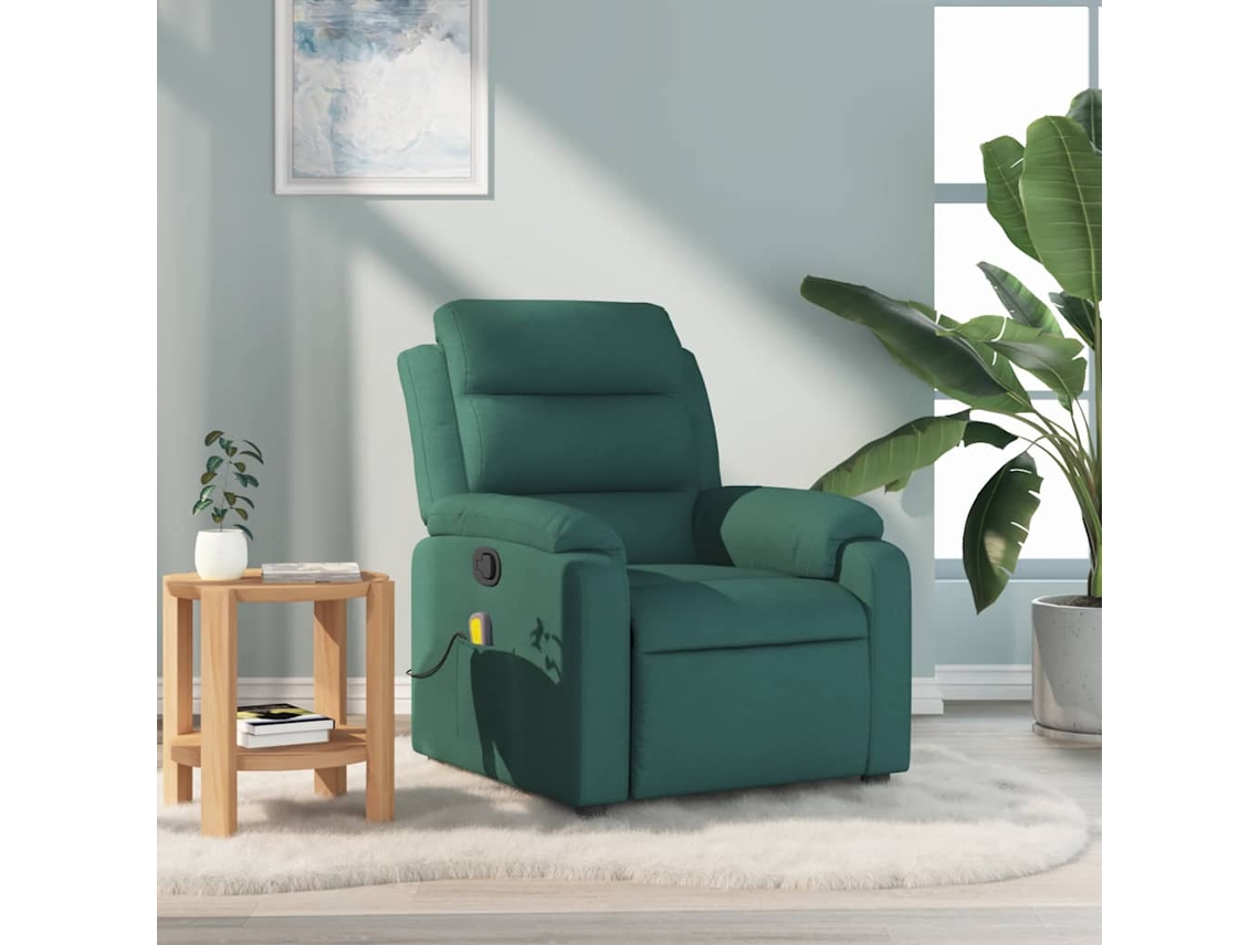 Vidaxl Poltrona De Massagens Reclinável Tecido Verde-escuro