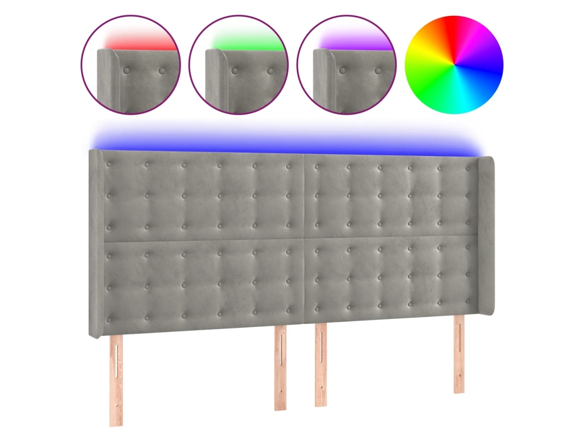 Led Headboard, Led Headboards Vidaxl Cinzeto Veludo (183 X 16 X 118/128 Cm)