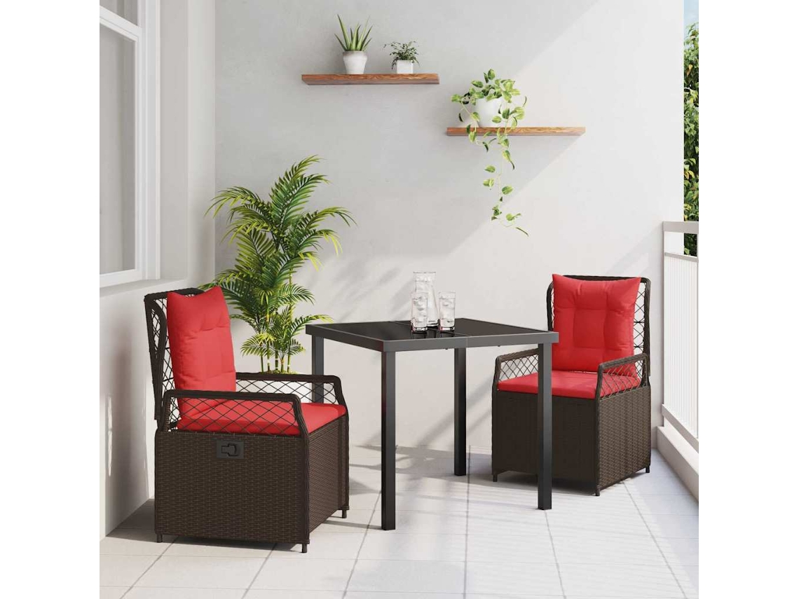 Vidaxl Conjunto De Jantar Para Jardim 3 Unid. Castanho Vime Pe