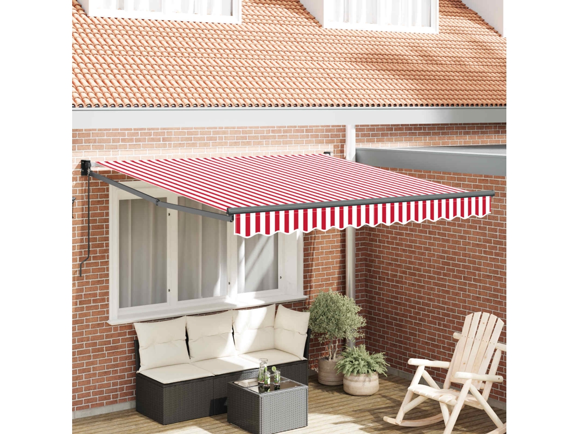 Vidaxl Toldo Retrátil Vermelho E Branco 300 X 250 Cm