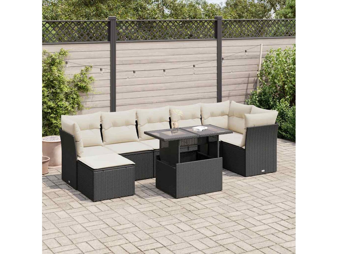Vidaxl 8 Pcs Conjunto Sofás De Jardim Com Almofadões Vime Pe Preto