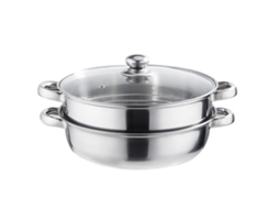 Panela a vapor multifuncional de dupla camada, aço inoxidável, cor prata (28 cm)