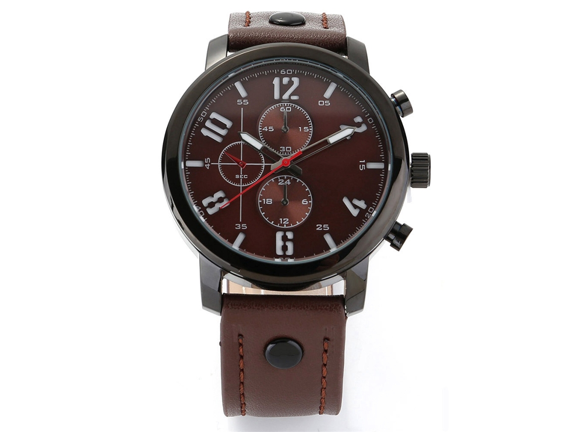 Relógio de pulso masculino de quartzo, preto e branco.