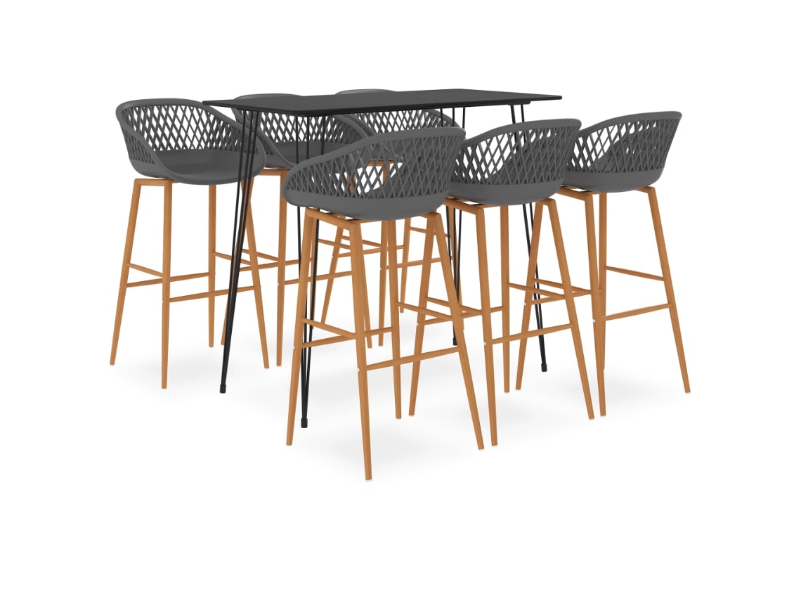 Vidaxl 7 Pcs Conjunto De Bar Preto E Cinzento