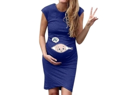 Vestido De Embarazo Casual Suelto Plus Size Con Estampado De Cartoons Y Letras Para Mujer Azul L