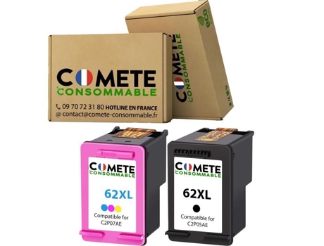 62Xl 2 Cartuchos de Tinta Compatíveis com Hp 62 Xl Cor Preta para Cartucho Hp 62 / Hp 62Xl COMETE CONSOMMABLE