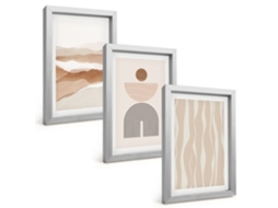Galeria De Pinturas Muraispaisagem Abstrata, Natureza E Geometria Moldura Prateada Fotos Para O Escritório Espelharte (3 Peças 20x30 Cm)