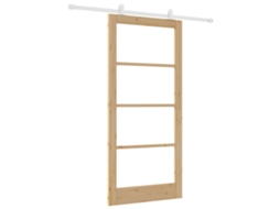 Porta Deslizante Com Conjunto De Hardware Orkdalem Madeira Maciça Branca E Natural Vidro Vidaxl Bege Madeira De Pinho Maciça (93 X 202 Cm)