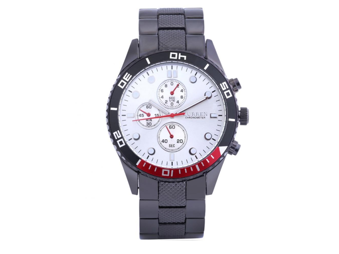 Relógio masculino de quartzo com mostrador redondo em aço inoxidável, resistente à água, com calendário, estilo casual.
