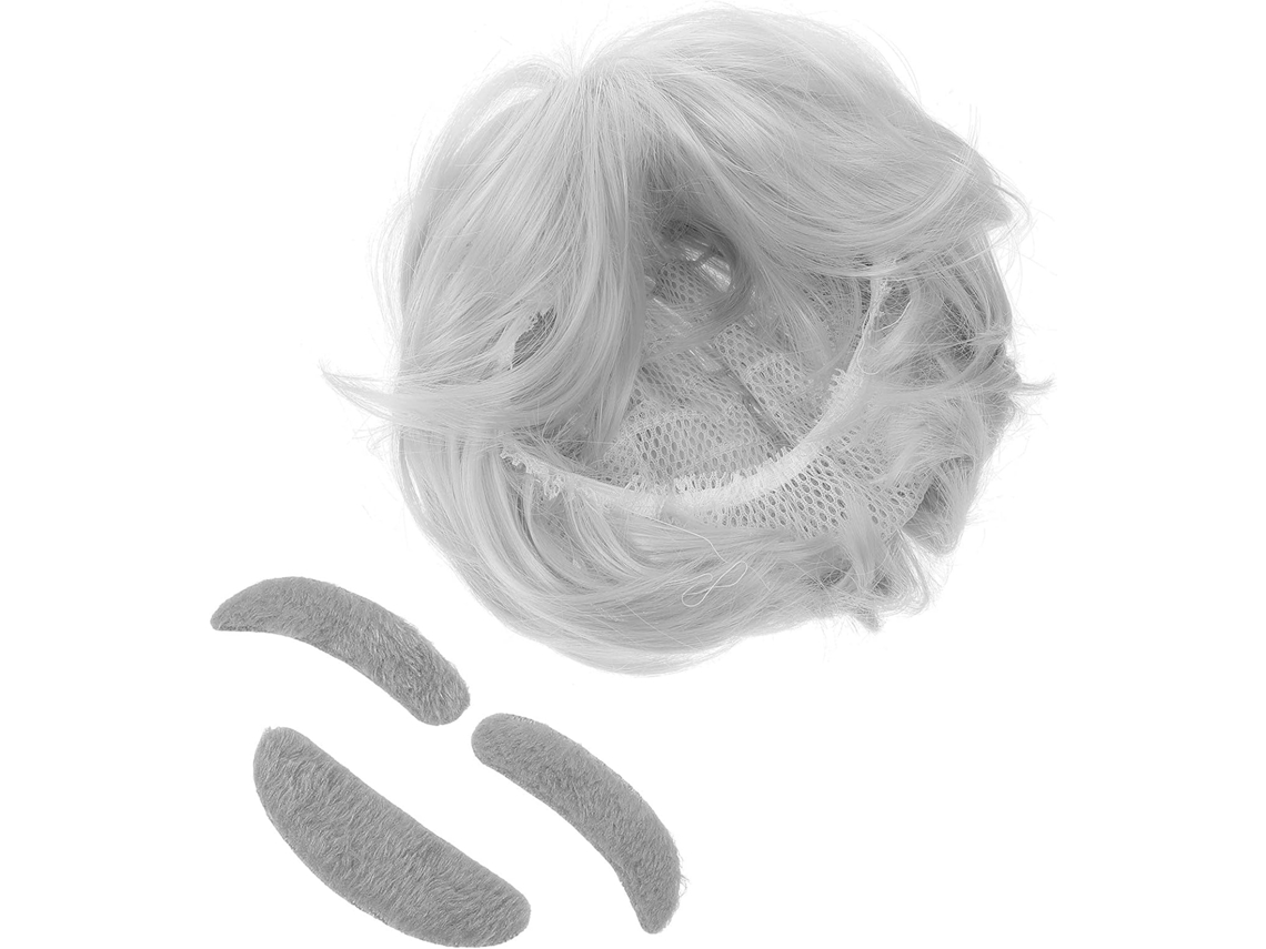 Conjunto De Fantasia Para Cosplay Adulto: Aplique De Cabelo Branco, Barba E Sobrancelhas Em Fibra De Alta Resistência.
