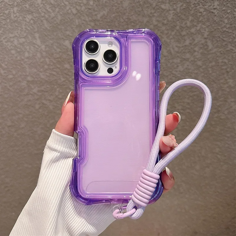 (roxo, Iphone 17 Pro Max) Capa Protetora Transparente À Prova De Quedas Com Airbag Nos Quatro Cantos E Alça De Pulso Resistente A Impactos.