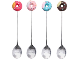 2026 4 Colheres de Aço Inoxidável com Design de Rosquinha para Café, Chá, Sorvete, Sobremesa e Açúcar