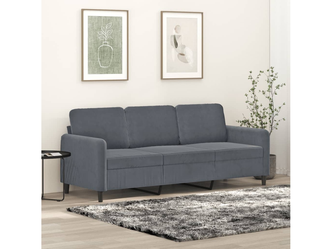 Vidaxl Sofá De 3 Lugares 180 Cm Veludo Cinza-escuro