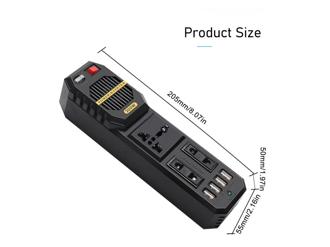 Laxiscreed Inversor De Carro 200w Com 4 Usb Para Carregamento Rápido E Conexões Seguras