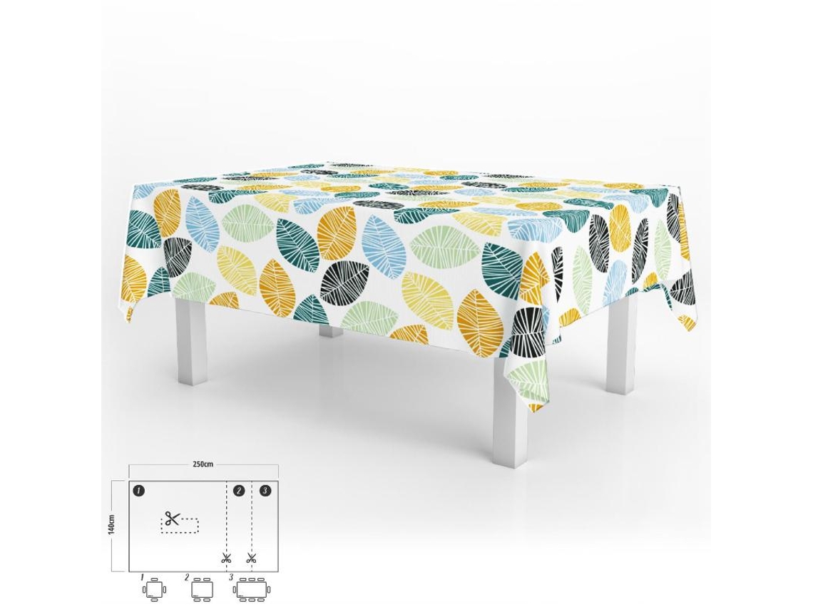 Toalha de Mesa Folhas Cores Impermeável Pvc Resistente A Manchas 140X250 cm Uso Interno e Externo Recortado ORYX