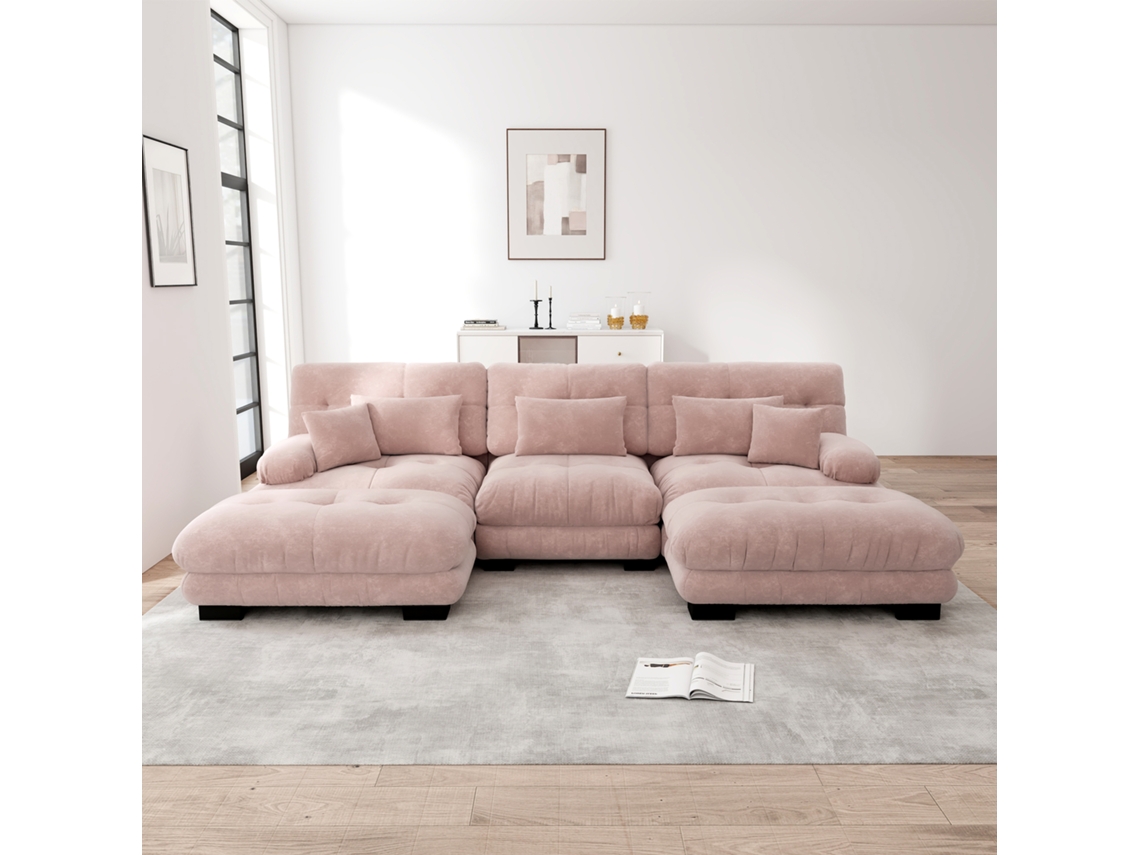 Sofá Modular Cloud Em U Rosa Com Ottoman E Design Conversível