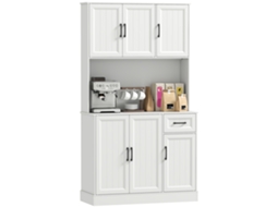 Armário De Cozinha, 180,5 Cm, Despensa, Bancada, Orifício Para Cabos, Prateleiras Ajustáveis, Mdf, Branco