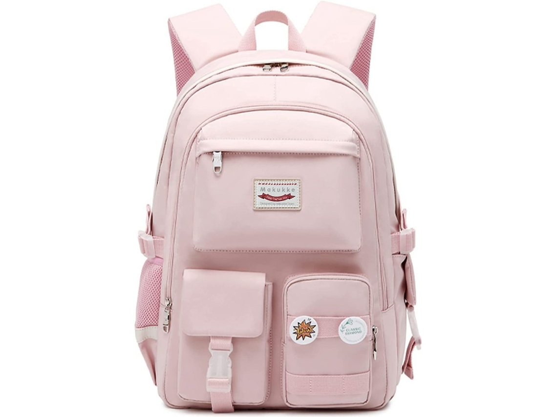 Mochila de Ensino Médio Rosa com Alças Descobertas