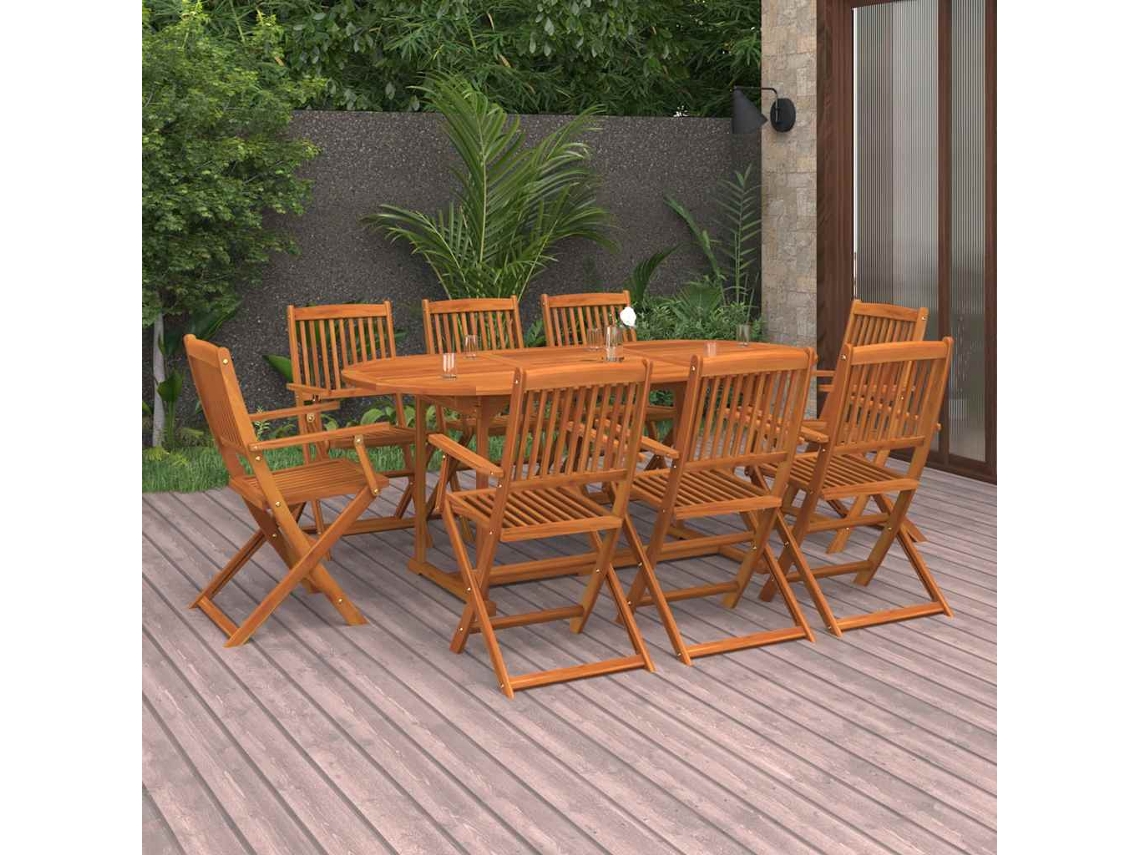 Vidaxl 9 Pcs Conj. De Jantar Para Jardim 180x90x75 Cm Acácia Maciça