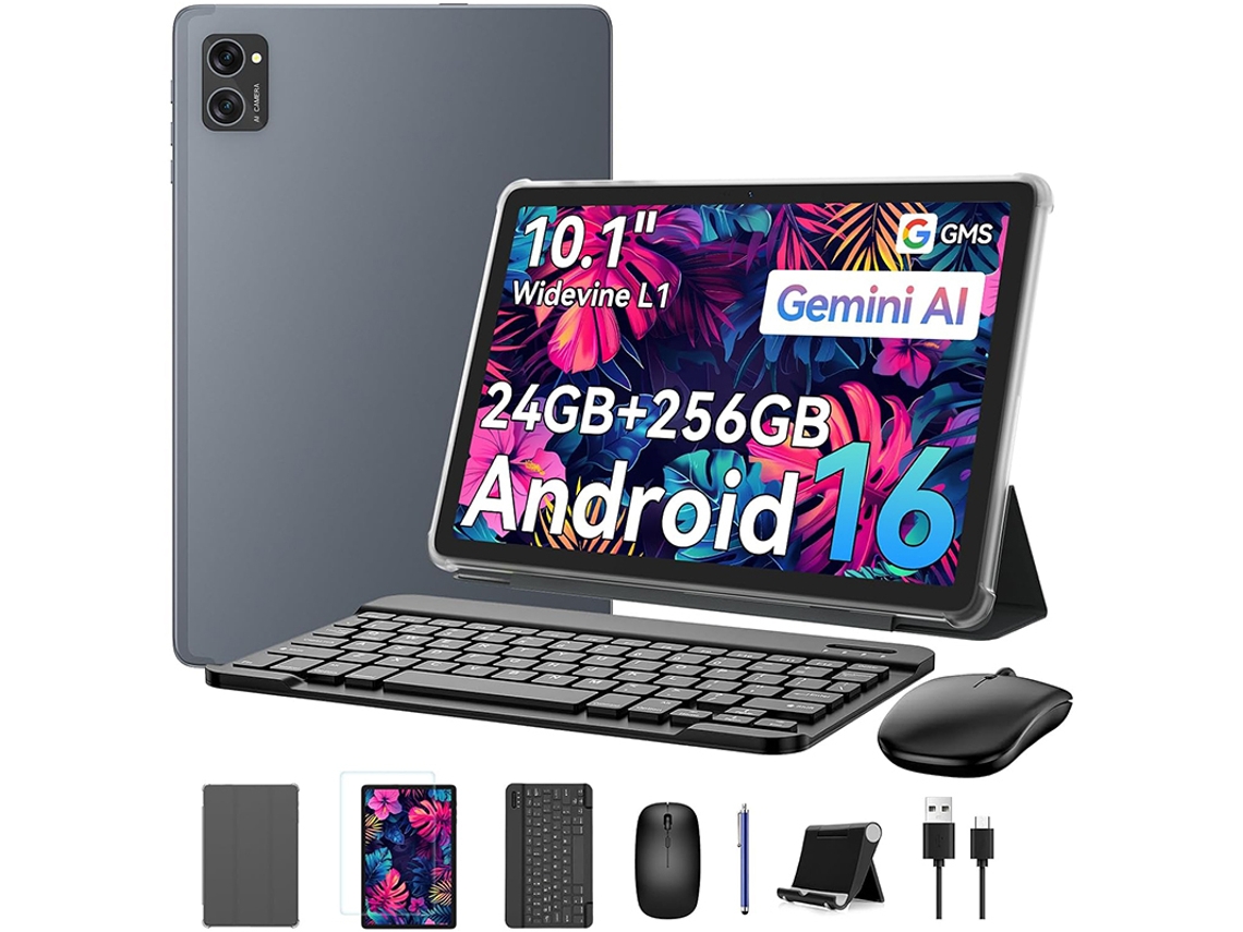 Tablet T20 10.1'' Android 16 RAM 24 GB ROM 256 GB SD 2TB, AI Gemini 2.0, com Teclado