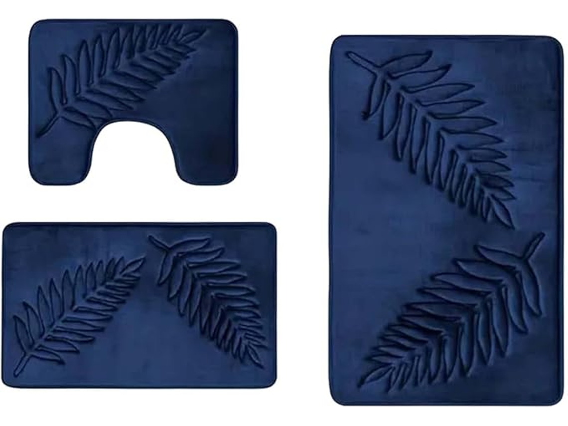 Conjunto De 3 Tapetes De Banheiro - Antiderrapante - Macio Absorvente - Tapete 40×60 Cm, Sanita 40×50 Cm, Pequeno 50×80 Cm - (azul)
