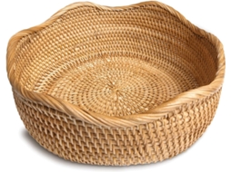 Mttproducts‑ Cesto De Fruta Redondo De Vime Trançado De 26 Cm, Cesto Decorativo Para Guardar E Servir Lanches Na Mesa De Jantar